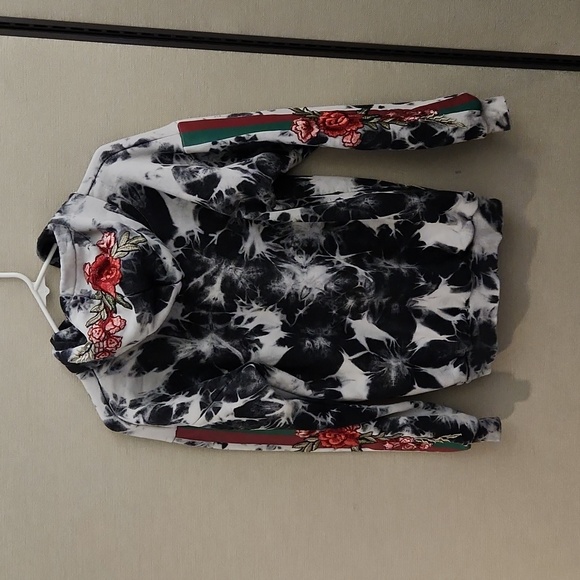 Civil Regime Marble Embroidered Rose Stripe Sleeve Hoodie Size Small - Picture 5 of 16